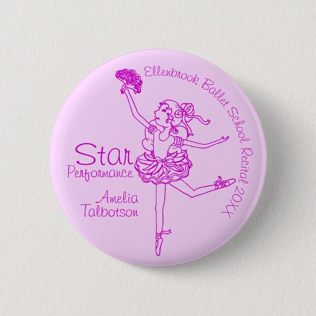 Star performance ballerina purple outline award 6 cm round badge (Front)