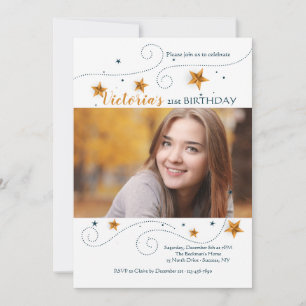 Star Photo Frame Birthday Party Invitation