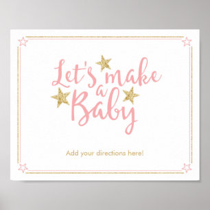 Star Pink Gold Glitter Make a Baby Shower Game Poster
