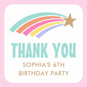 Star Rainbow Birthday Thank You Party Favour Square Sticker