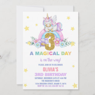 Star Rainbow Unicorn Birthday Invitations Fly
