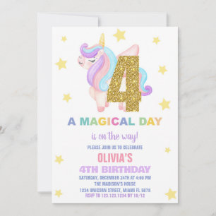 Star Rainbow Unicorn Birthday Invitations Fly