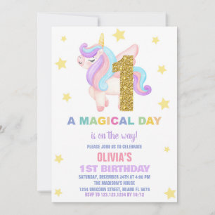 Star Rainbow Unicorn Birthday Invitations Fly