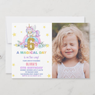 Star Rainbow Unicorn Birthday Invitations w photo