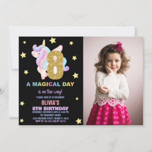 Star Rainbow Unicorn Birthday Invitations w photo