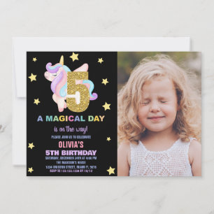 Star Rainbow Unicorn Birthday Invitations w photo