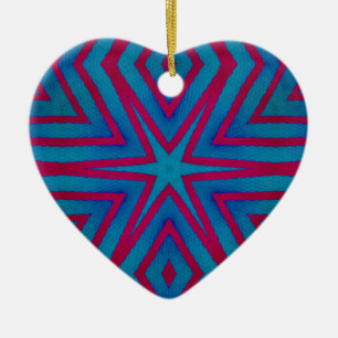 Star Red and Blue Geometric Ceramic Ornament