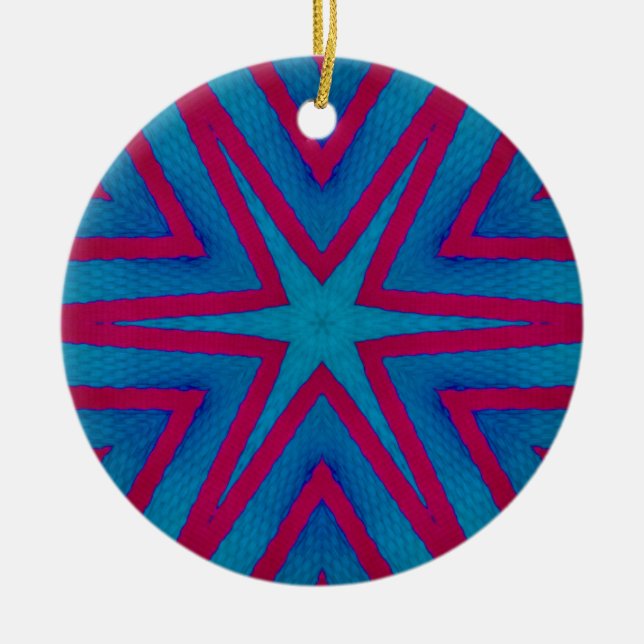 Star Red and Blue Geometric Ceramic Ornament (Front)