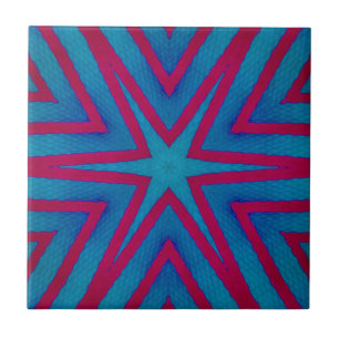 Star Red and Blue Geometric Ceramic Tile