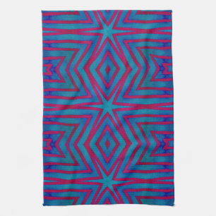 Star Red and Blue Geometric Tea Towel