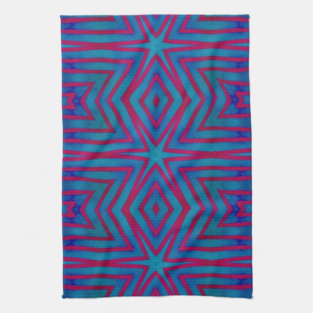 Star Red and Blue Geometric Tea Towel (Vertical)