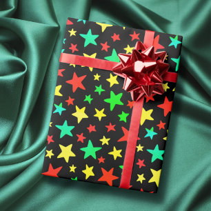 Star red blue green yellow colourful modern elegan wrapping paper