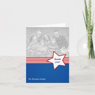 Star red stripes blue custom photo thank you note card