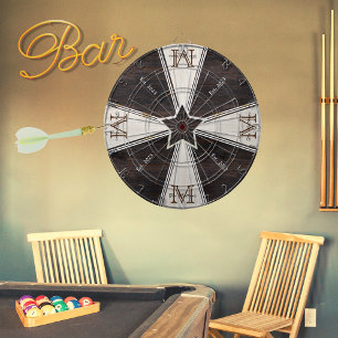 Star Rustic Wood Tone Family Monogram   Dartboard