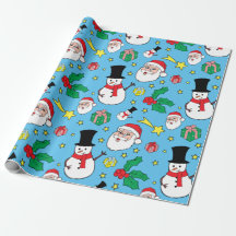 Star Santa Claus Snowman Christmas Pattern Blue