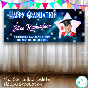 Star Script Name Happy Graduation Party Blue Photo Banner
