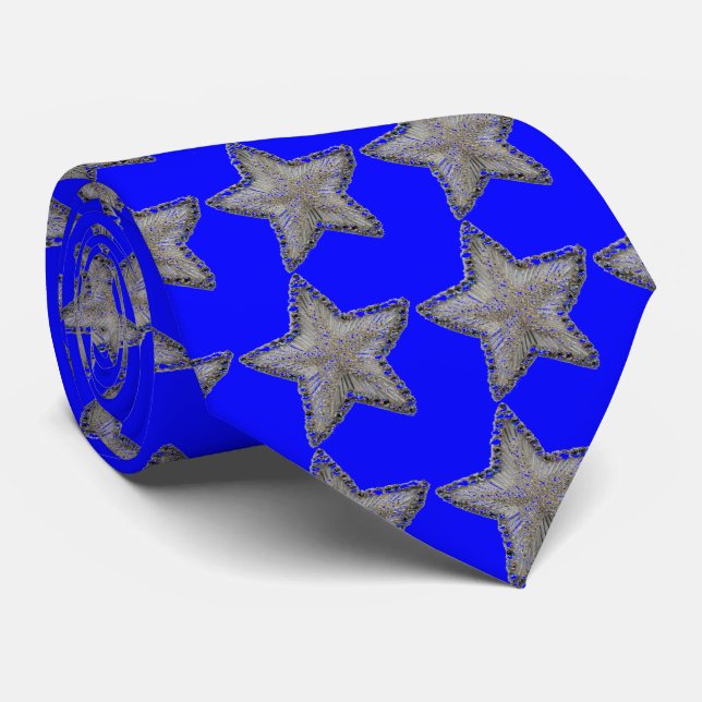 Star Sequin Print Necktie on Blue (Rolled)