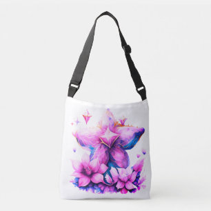 Star-shaped flower with pink and purple flowers crossbody bag