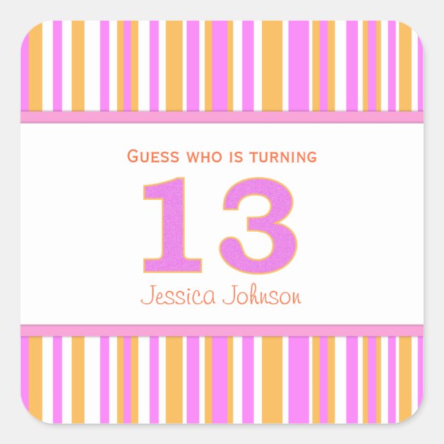 Star Shaped Personalised 13th Birthday Stickers (Front)