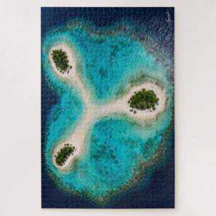 Star-Shaped Reef Cluster with Sharks Satellite Vie Jigsaw Puzzle