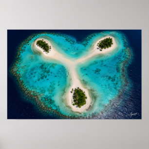 Star-Shaped Reef Cluster with Sharks Satellite Vie Poster