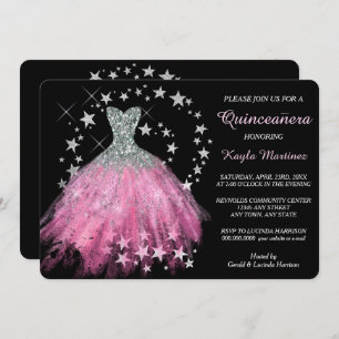 Star Shimmer Bright Pink Quinceanera Invitation
