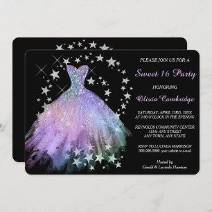 Star Shimmer Lavender Blue Sweet Sixteen Invite