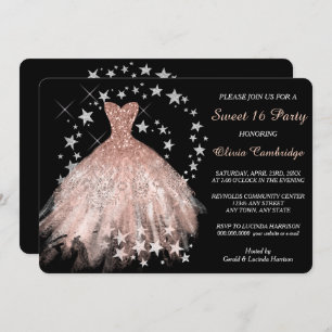 Star Shimmer Peach Sweet Sixteen Party Invitation