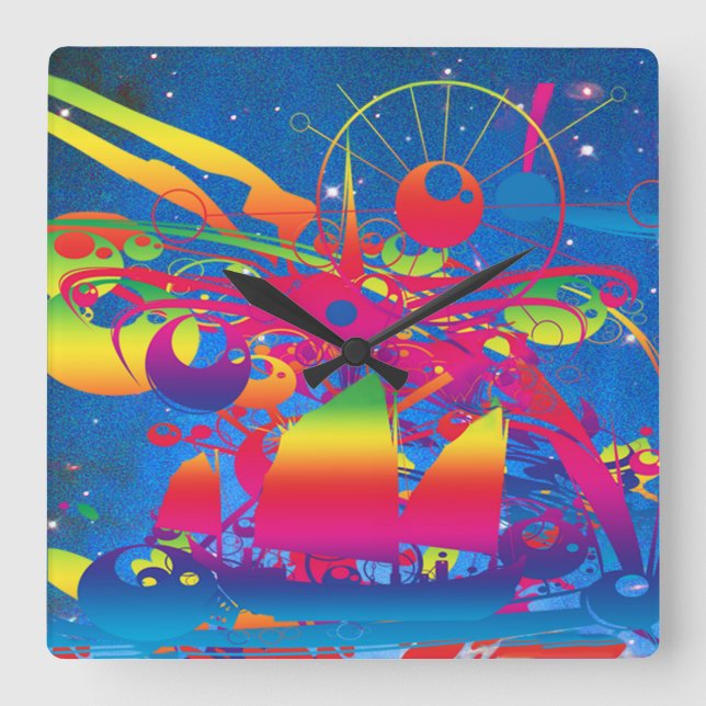 Star Ship Square Wall Clock (Front)