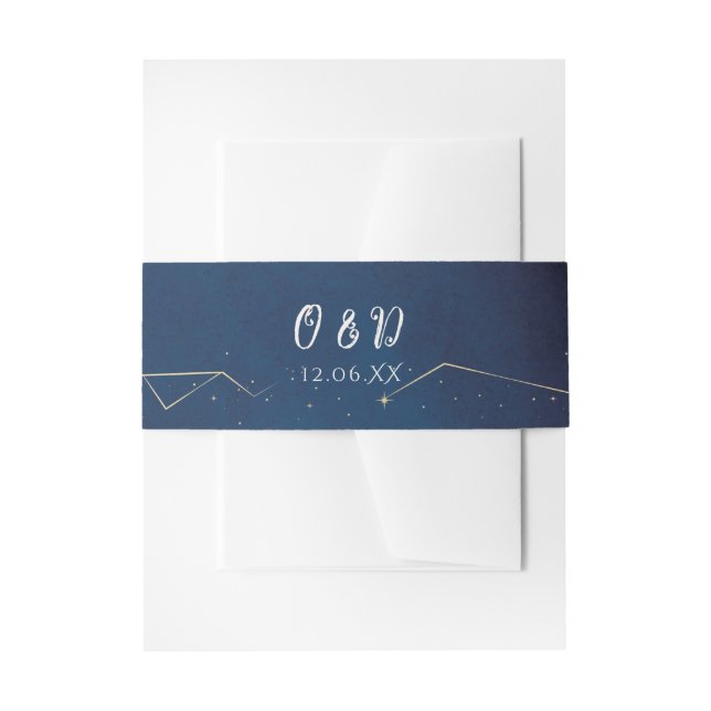 Star Sign Navy Wedding Cutlery Band Constellation Invitation Belly Band (Front Example)
