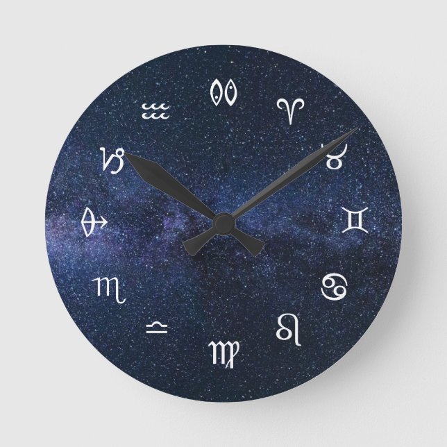 Star Signs: astrology symbols on starry sky Round Clock (Front)