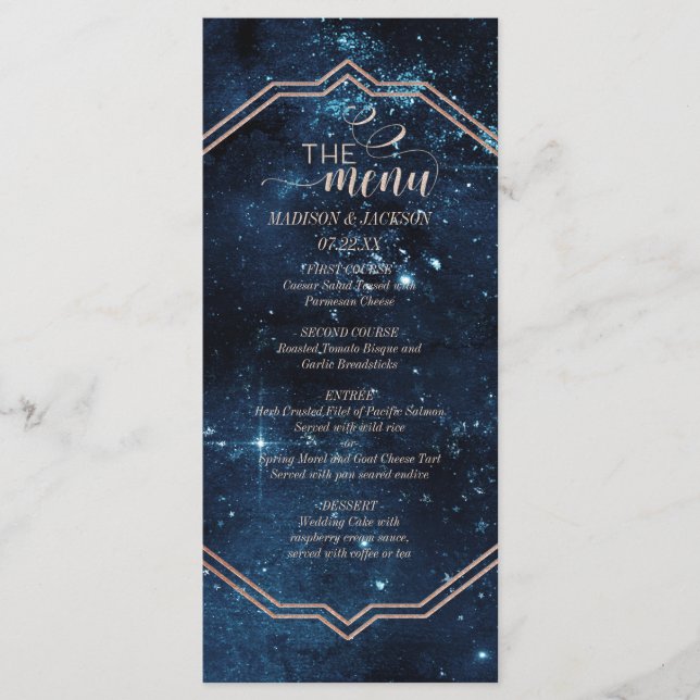 Star Sky Celestial Galaxy Watercolor Wedding Menu (Front)