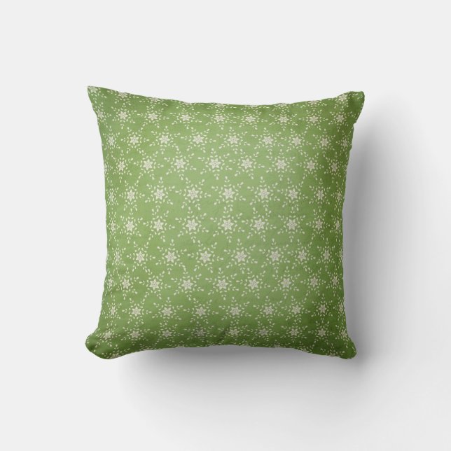 Star Snowflakes on Green Holiday Throw Pillow (Front)