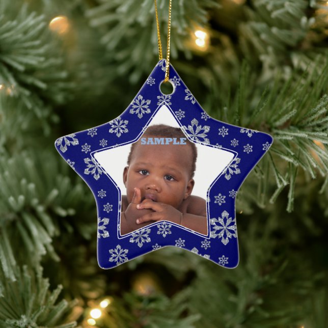 Star Snowflakes Photo Template Christmas Ceramic Ornament (Tree)