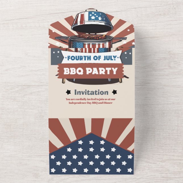 Star-Spangled 4th of July BBQ Tri-Fold Invitation (Outside)