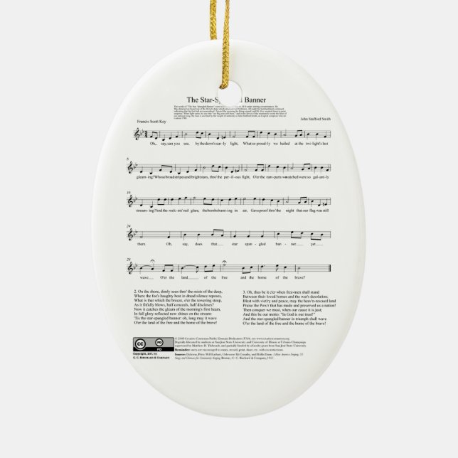 Star-Spangled Banner National Anthem Music Sheet Ceramic Ornament (Back)