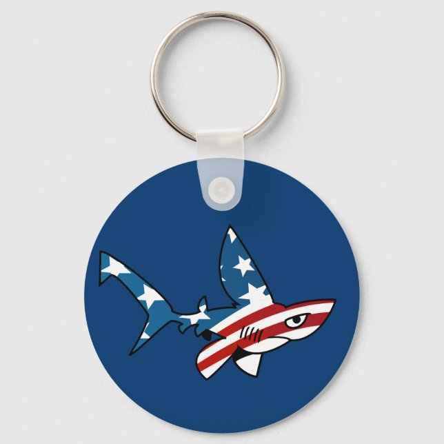 Star-Spangled Cartoon Shark Key Ring (Front)