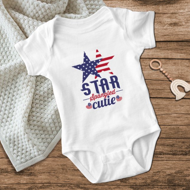 Star Spangled Cutie Red White Blue Stars July 4th Baby Bodysuit (Creator Uploaded)