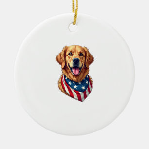 Star Spangled Golden Retriever Vintage Tee 4 Ceramic Ornament
