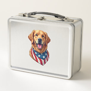 Star Spangled Golden Retriever Vintage Tee 4 Metal Lunch Box