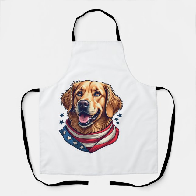 Star Spangled Golden Retriever Vintage Tee Apron (Front)