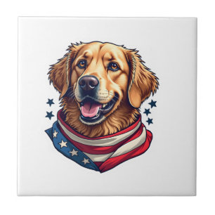 Star Spangled Golden Retriever Vintage Tee Ceramic Tile