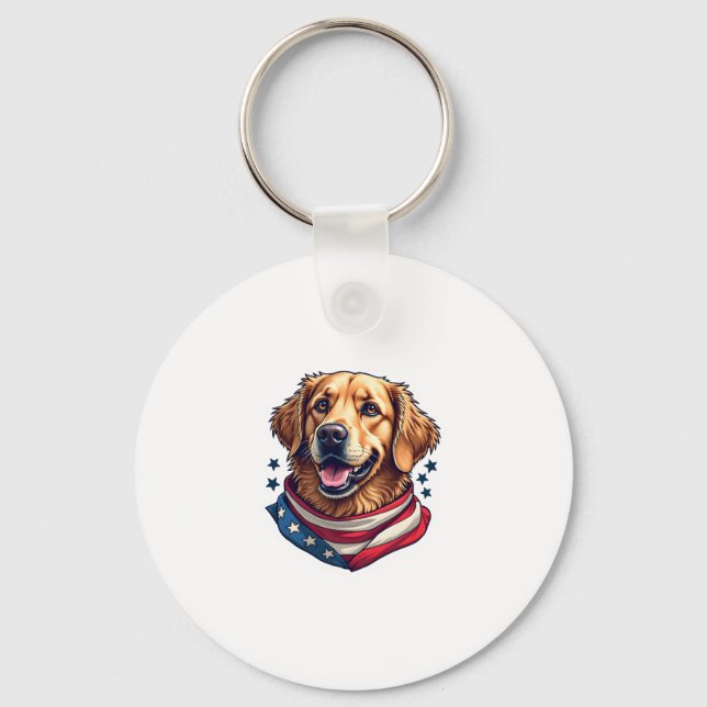 Star Spangled Golden Retriever Vintage Tee Key Ring (Front)