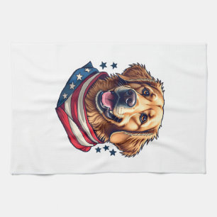 Star Spangled Golden Retriever Vintage Tee Tea Towel