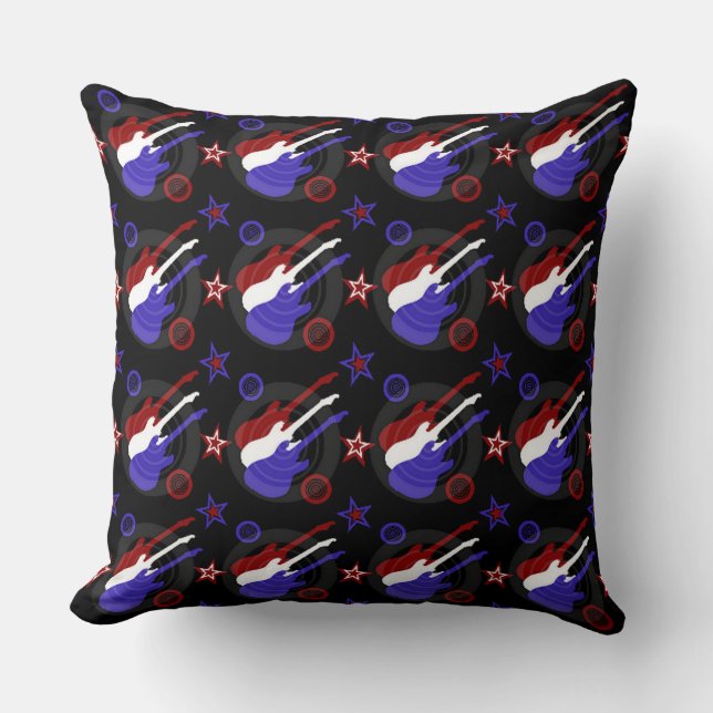 Star Spangled Guitars Pattern Throw Pillow (Front)