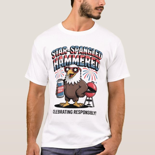 Star-Spangled Hammered BBQ Eagle T-Shirt (Front)