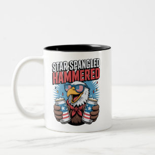 Star Spangled Hammered Funny Patriotic Bald Eagle  Two-Tone Coffee Mug