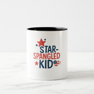 Star-Spangled Kid – Cute Patriotic Design for 4th Two-Tone Coffee Mug
