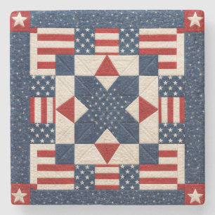 Star=Spangled Patriotic Quilt Pattern Stone Coaster