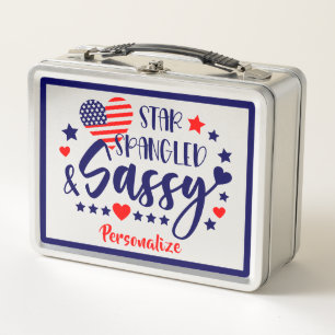 Star Spangled Sassy American Flag Personalised Metal Lunch Box
